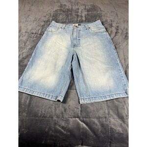 Vtg Phat Farm Shorts Mens 34 Wide Leg Baggy Jean Blue Denim Long Embroidered Y2K
